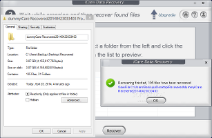 Showing the iCare Data Recovery Free recovery statistics after Quick Format deletion mode